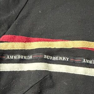 Burberry Black Tee with Red, Yellow, and White Stripes